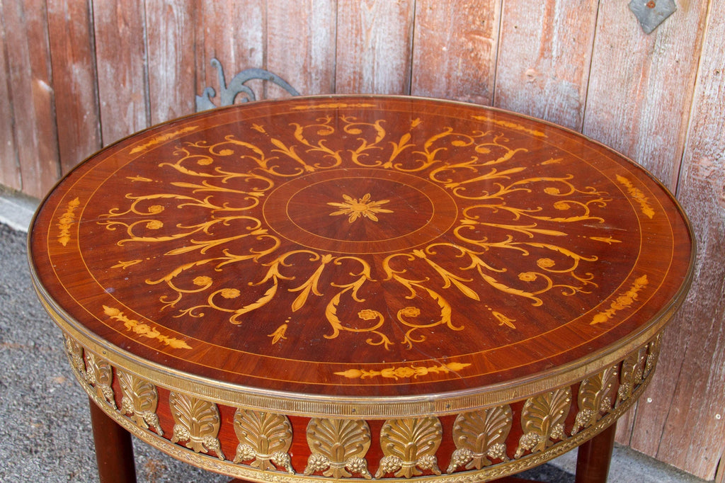 Antique French Empire Round Marquetry Table