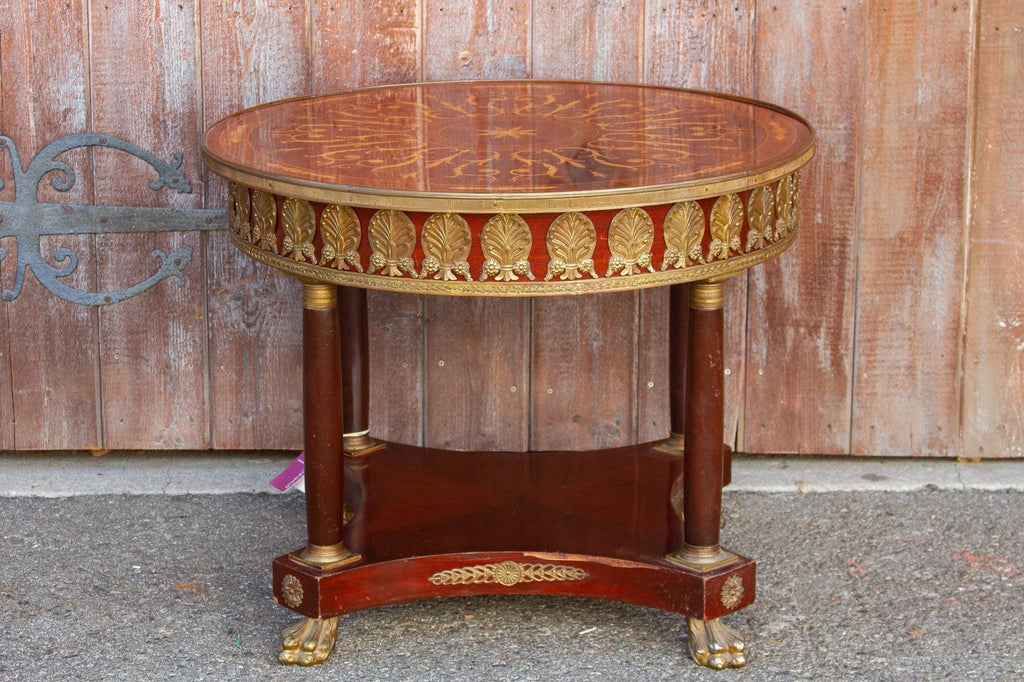 Antique French Empire Round Marquetry Table