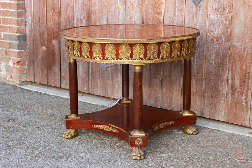 Antique French Empire Round Marquetry Table
