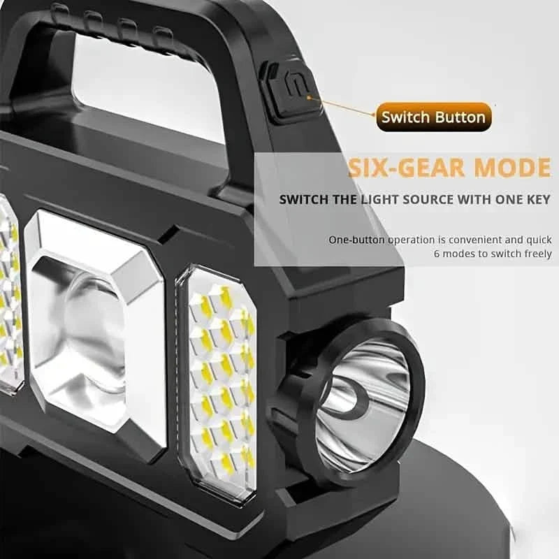 Solar Portable Flashlight & Handheld Searchlight with Side Lights