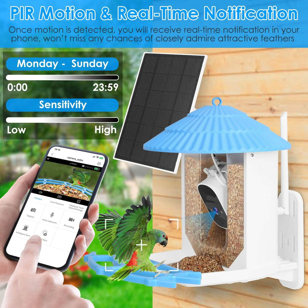 Solar Powered Smart Bird Feeder with PIR Motion AI Two-Way Audio