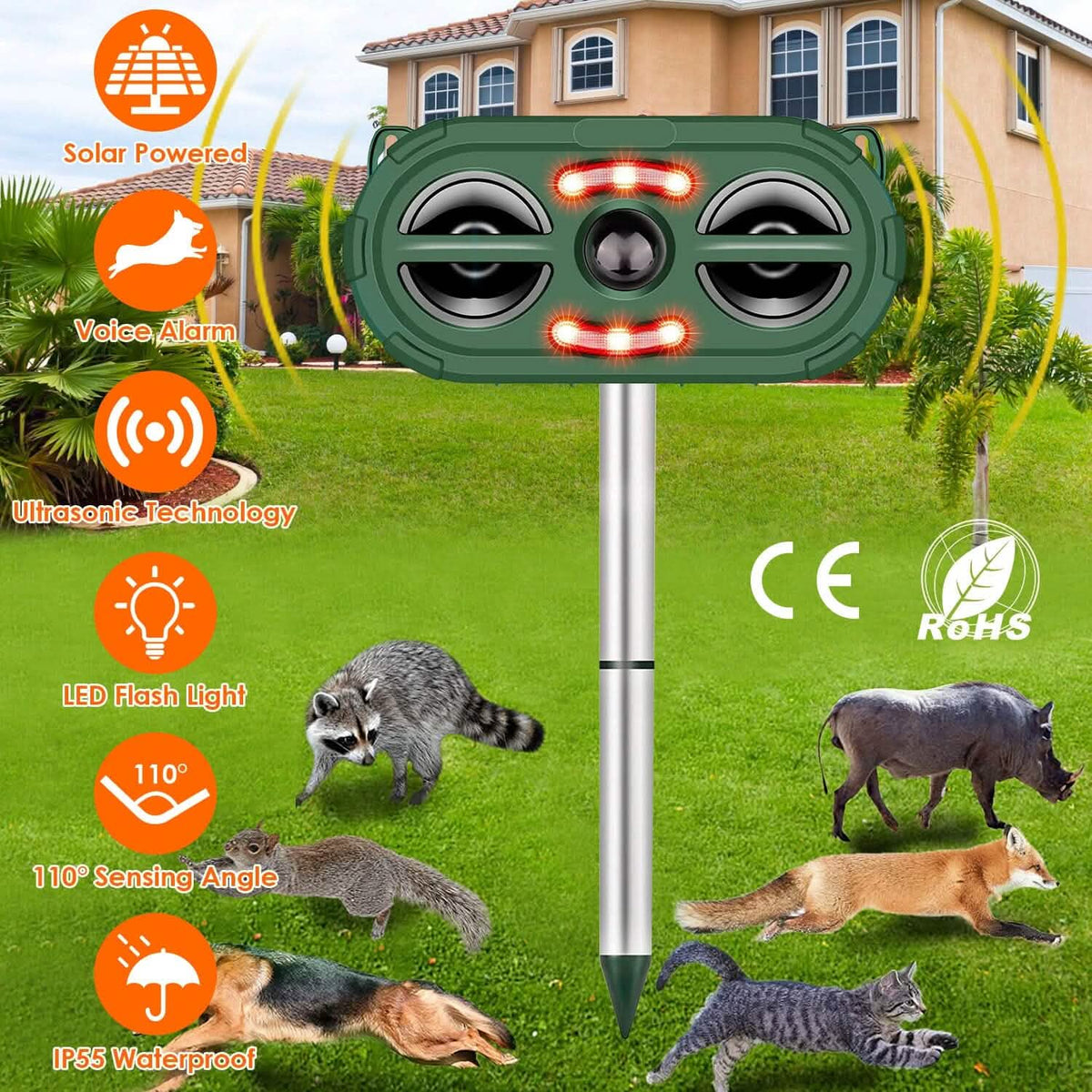 Solar Ultrasonic Animal Repeller Motion Sensor