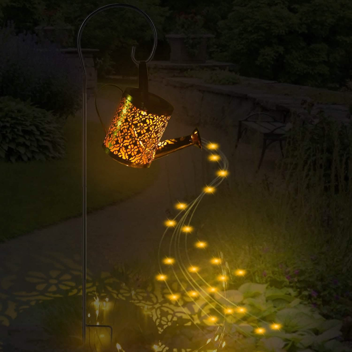 Solar Watering Can Powdered String Light Stake