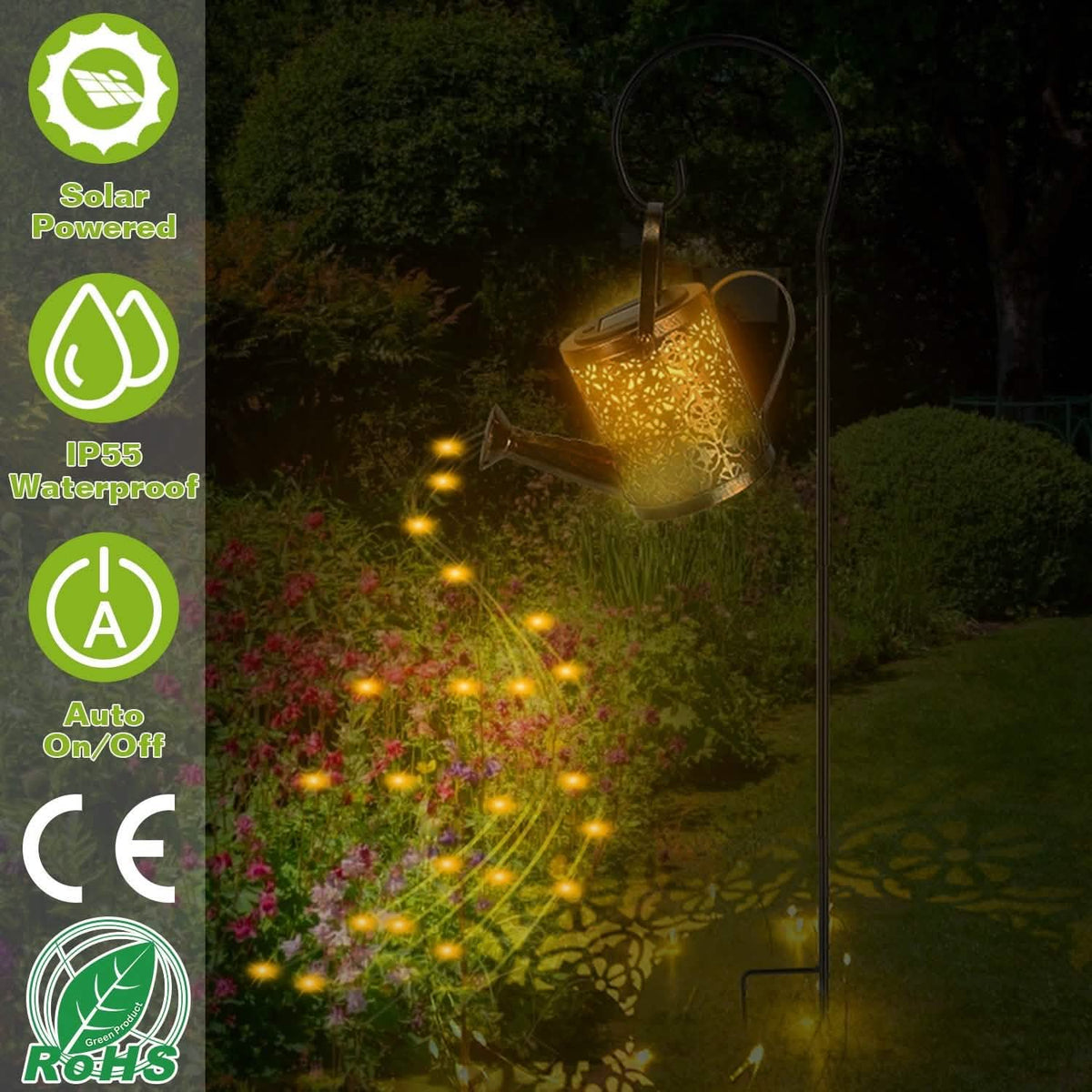 Solar Watering Can Powdered String Light Stake