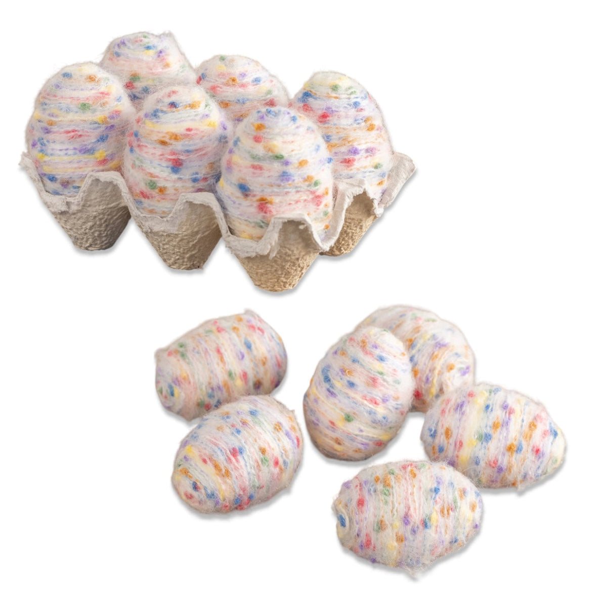 Speckled Cream Decorative Felt Yarn Eggs | Set of 6 in Carton