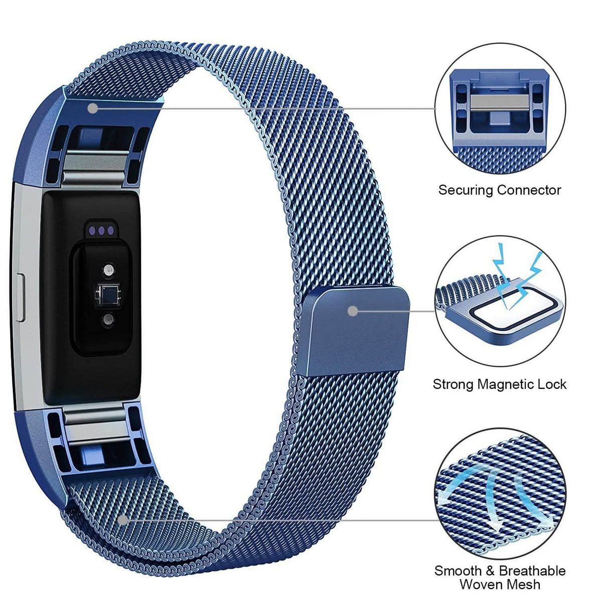 Stainless Steel Mesh Milanese Loop Band for Fitbit Charge 2