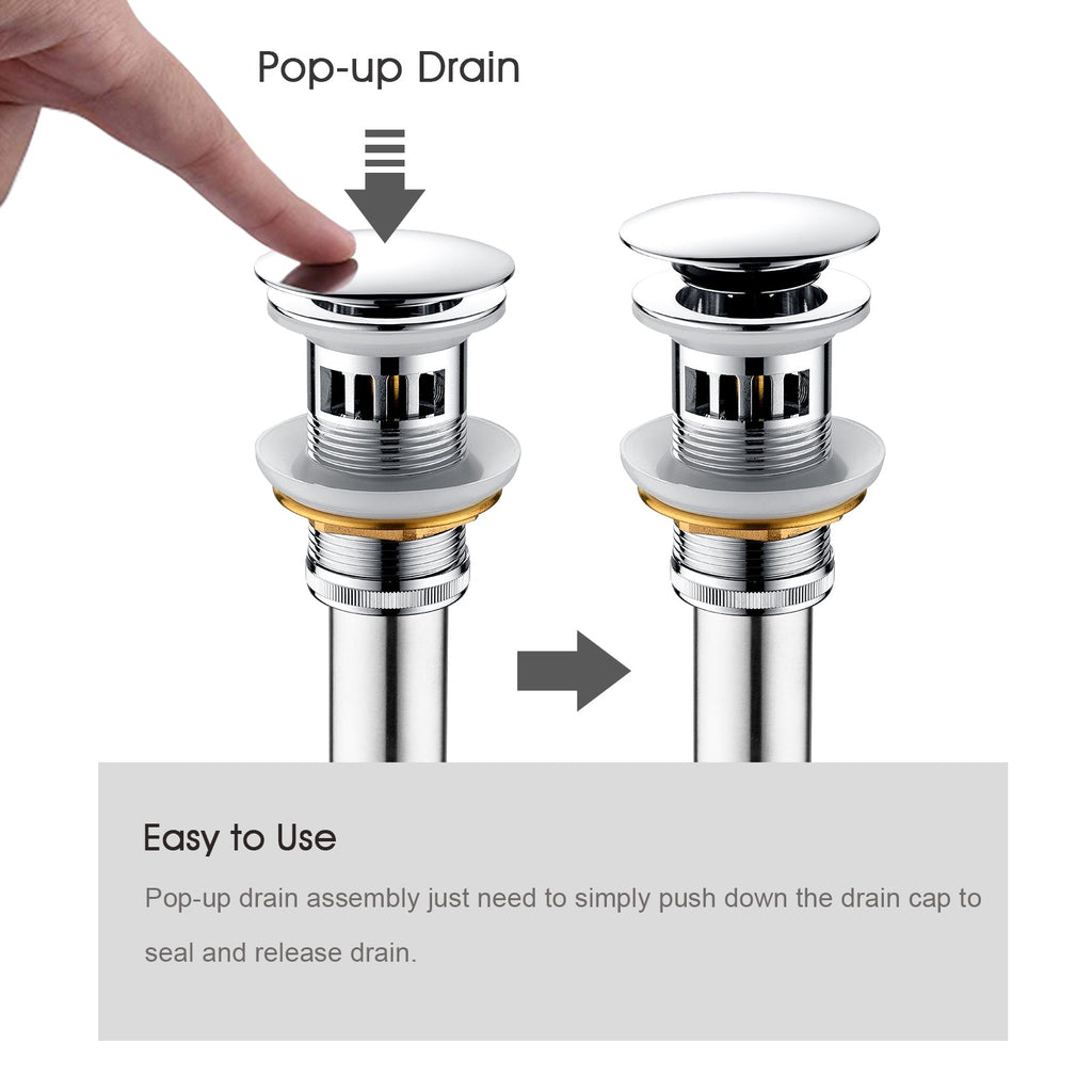 Bathroom Sink Drain with Overflow Pop-Up Drain Stopper for Vessel Sink Lavatory