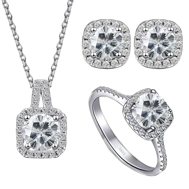 Sterling Silver 3-Piece Moissanite Jewelry Set 1ct Necklace Ring Earrings