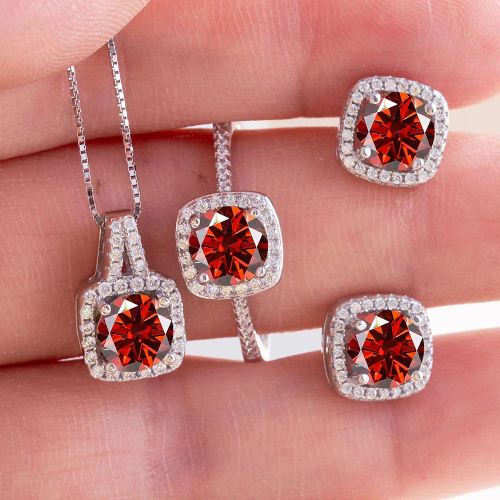 Sterling Silver 3-Piece Moissanite Jewelry Set 1ct Necklace Ring Earrings