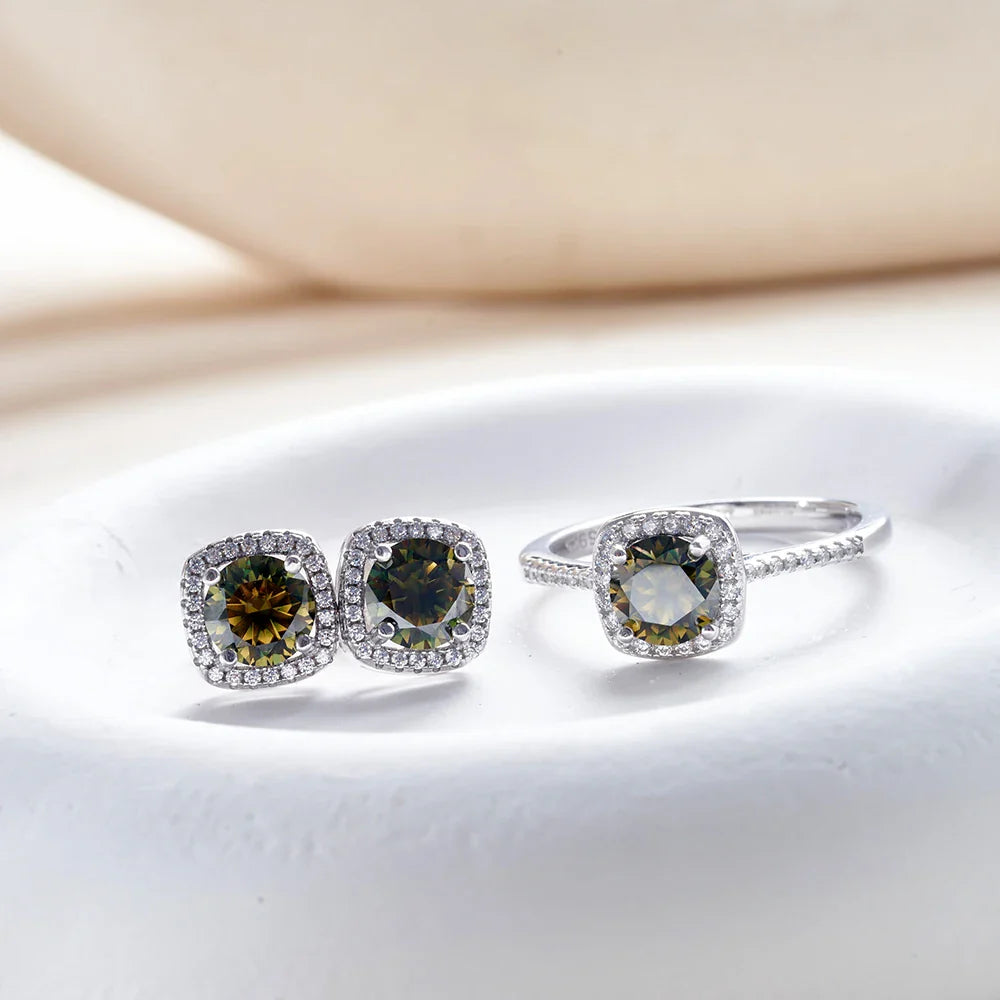 Sterling Silver 3-Piece Moissanite Jewelry Set 1ct Necklace Ring Earrings