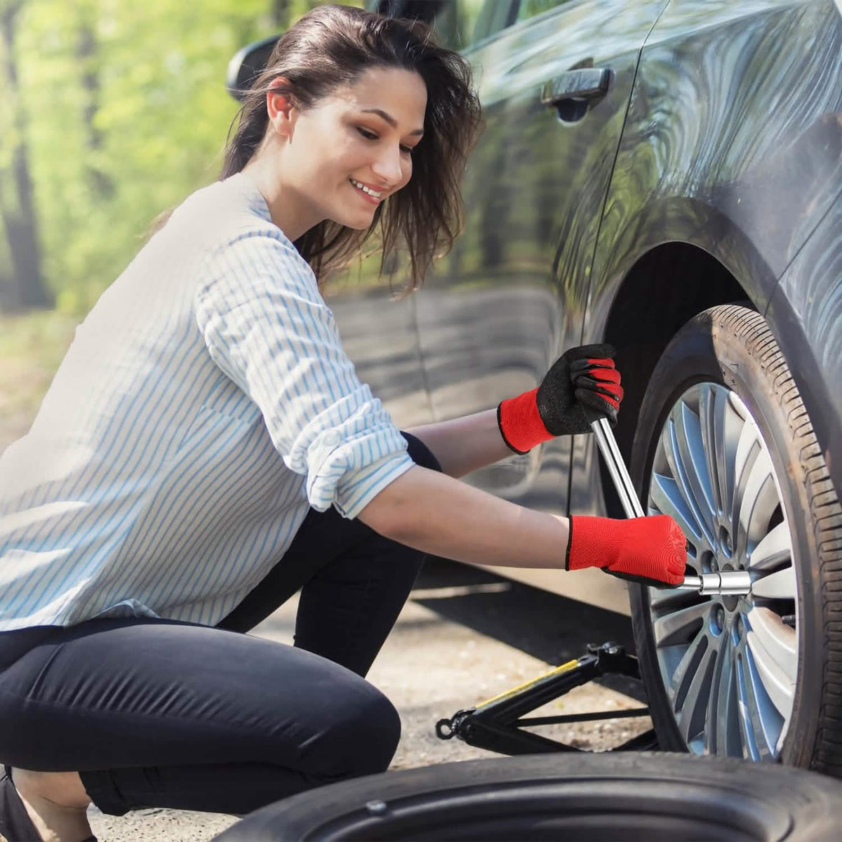 Telescoping Lug Wrench Extendable Tire Wheel Nut with CR-V Sockets