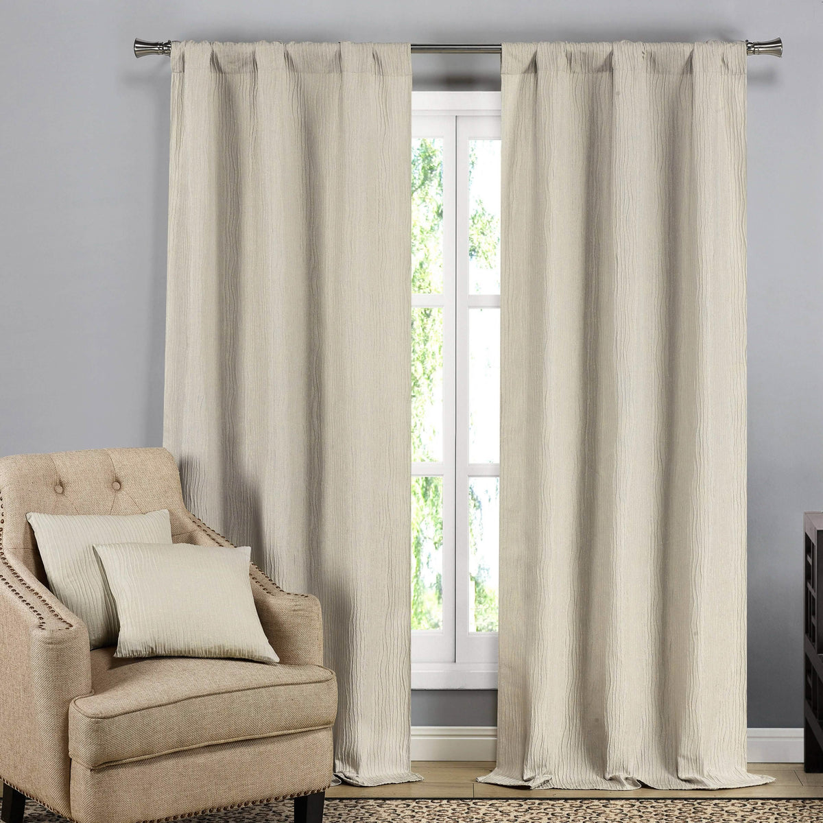 Textured Window Curtain Pair Panel with Matching Dec Pillows Set