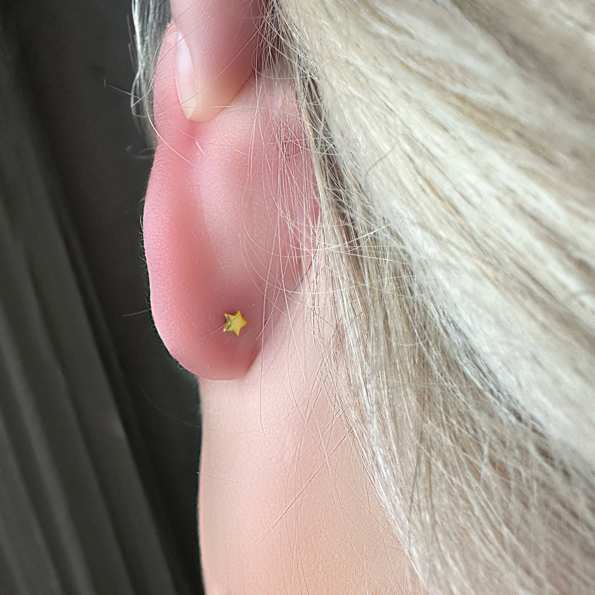 Gold Medical Grade Titanium Flat Back Earring 18G 3mm CZ Reversible Star