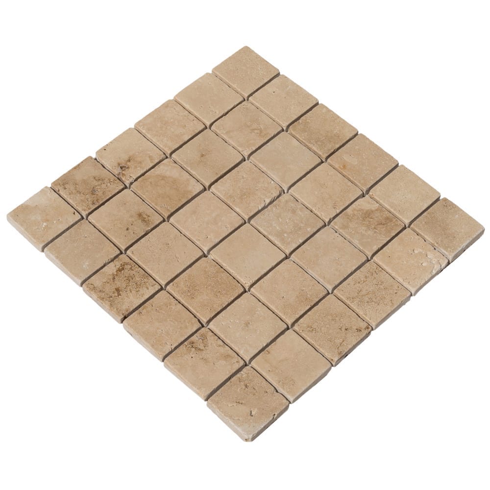 Riverbed Walnut Travertine Tumbled Mosaic Floor and Wall Tile - Livfloors Collection