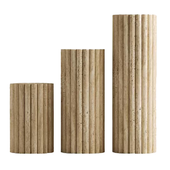 Troia Light Travertine Plinth Side Table Fluted Unfilled, Honed