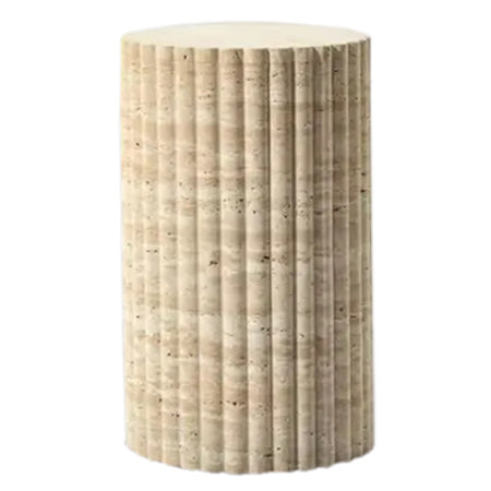 Troia Light Travertine Plinth Side Table Fluted Unfilled, Honed