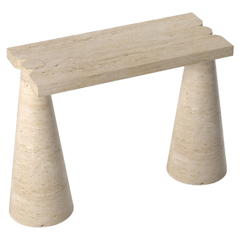 Troia Light Travertine Designer Cone Shape Legs Console Polished
