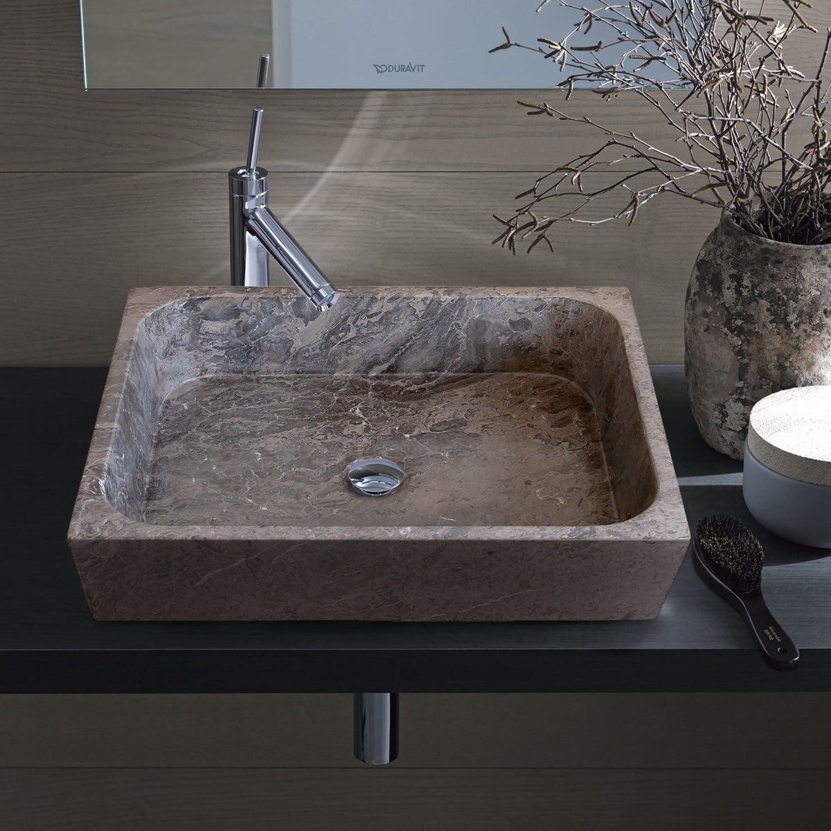 Tundra Gray Marble Rectangular Above Vanity Bathroom Sink (W)16" (L)19.5" (H)5"