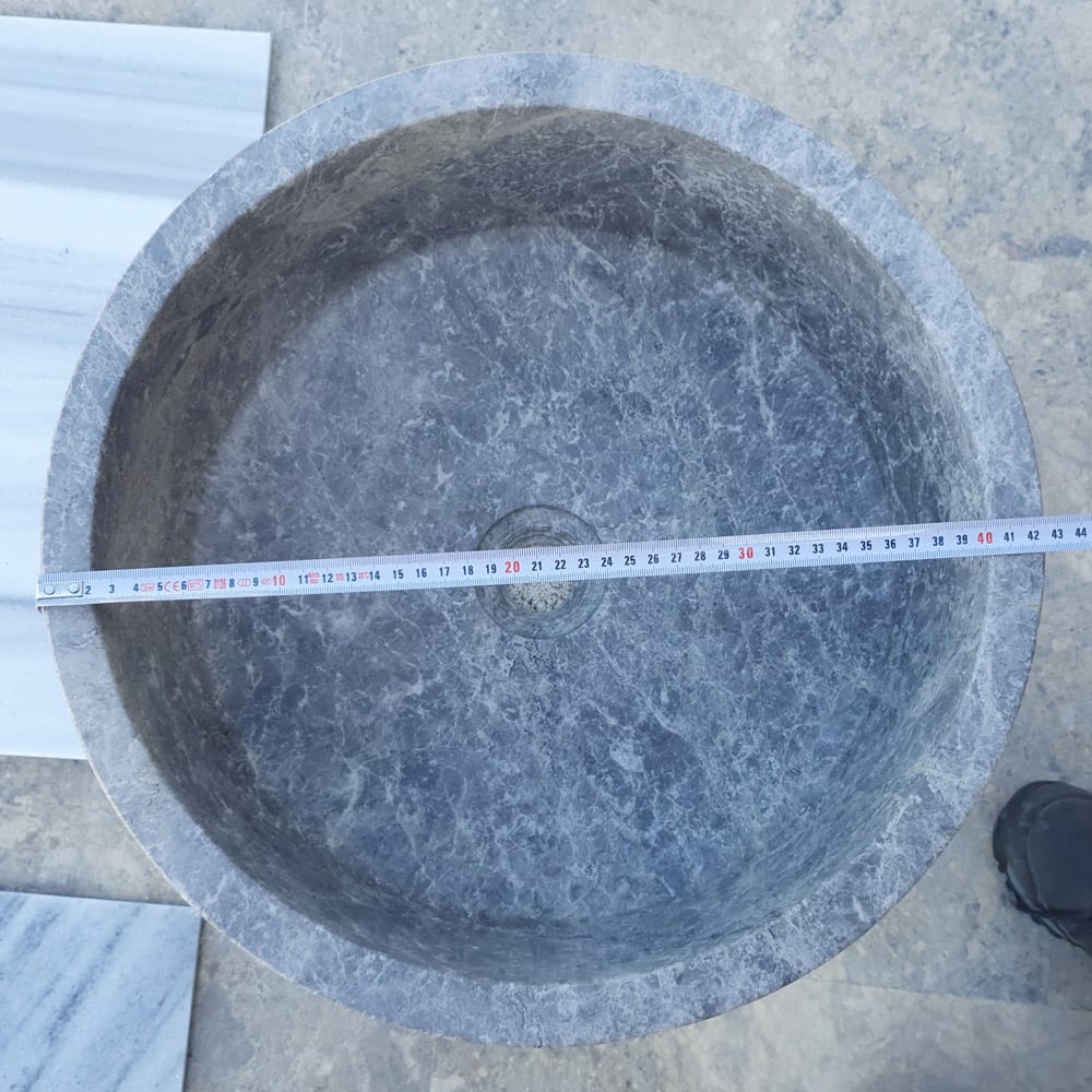 Natural Stone Tundra Grey Marble Vessel Sink Polished D: 16" H: 6.5"