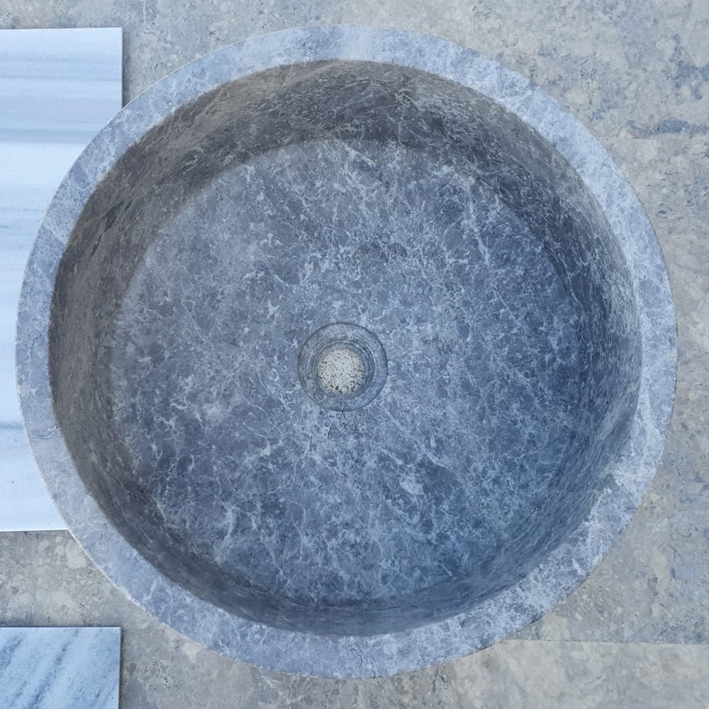 Natural Stone Tundra Grey Marble Vessel Sink Polished D: 16" H: 6.5"