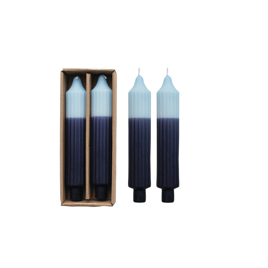 Blue Two-Tone Pleated Taper Candles | Set of 2