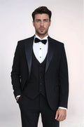 Classic Black Tuxedo Suit with Satin Peak Lapel and Waistcoat – Wessi
