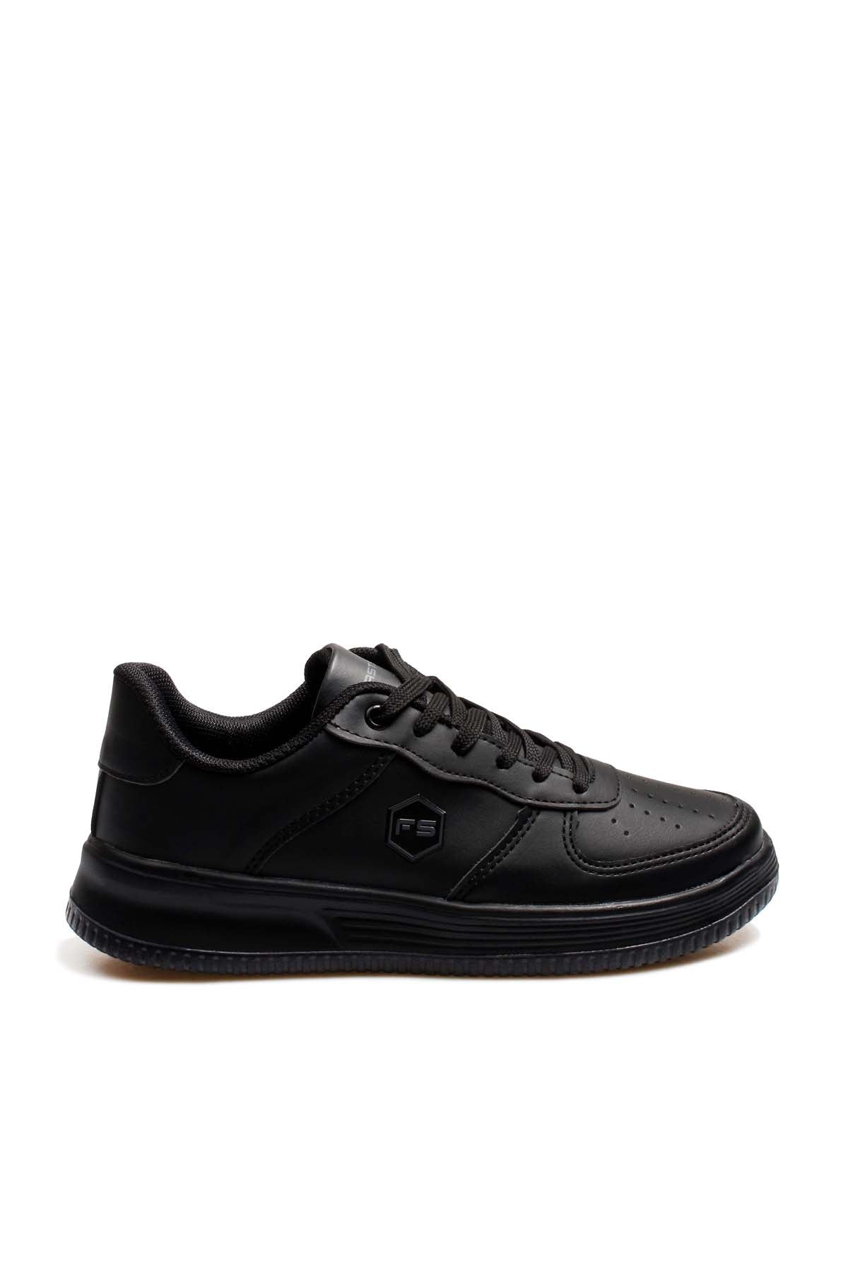 Men's Black Leather Low-Top Sneakers with Perforated Design - Wessi