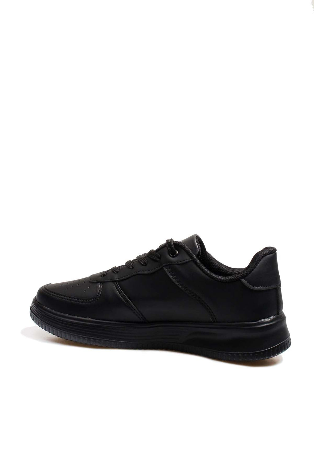 Men's Black Leather Low-Top Sneakers with Perforated Design - Wessi
