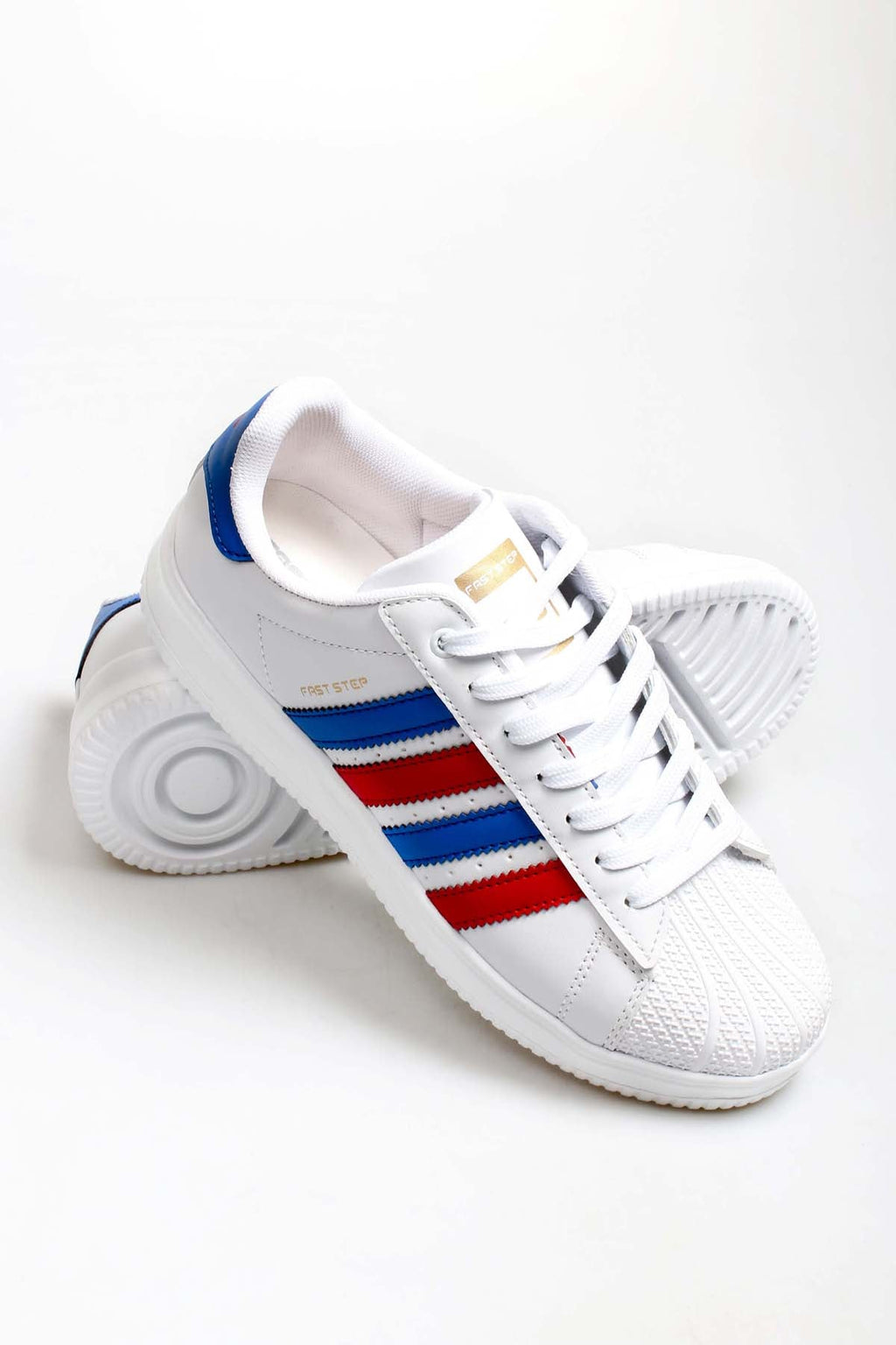 Men's White Leather Sneakers with Patriotic Stripe Details - Wessi