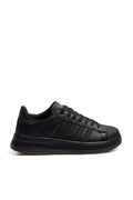 Men's All-Black Leather Low-Top Sneakers with Textured Toe - Wessi