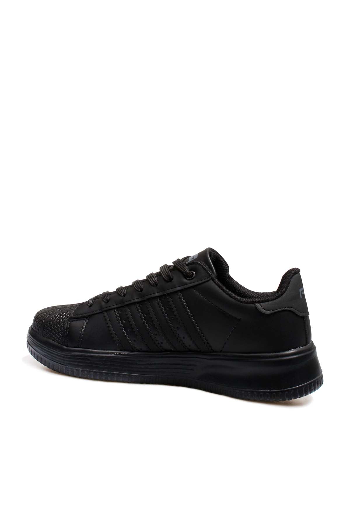 Men's All-Black Leather Low-Top Sneakers with Textured Toe - Wessi