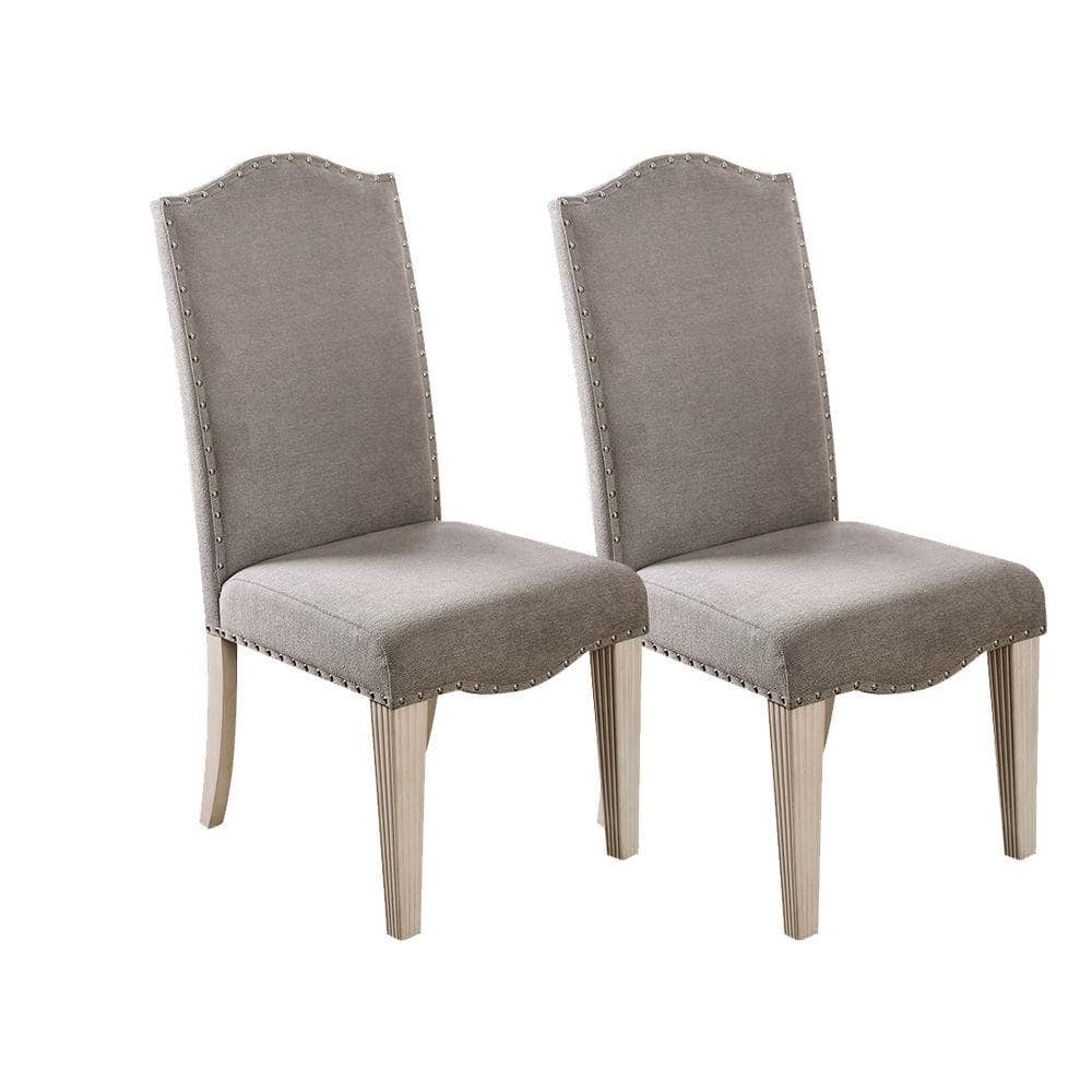Upholstered Dining Chair with Nailhead Trim and Camel Back - Set of 2