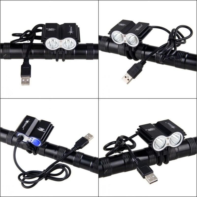 USB Waterproof Bike Light LED Front Bicycle Headlight Dual Lamps Super Bright LED Cycling Bike Light Front Headlight 4 Modes Bikelight Headlamp Rechargeable USB Led Lamp 8000LM