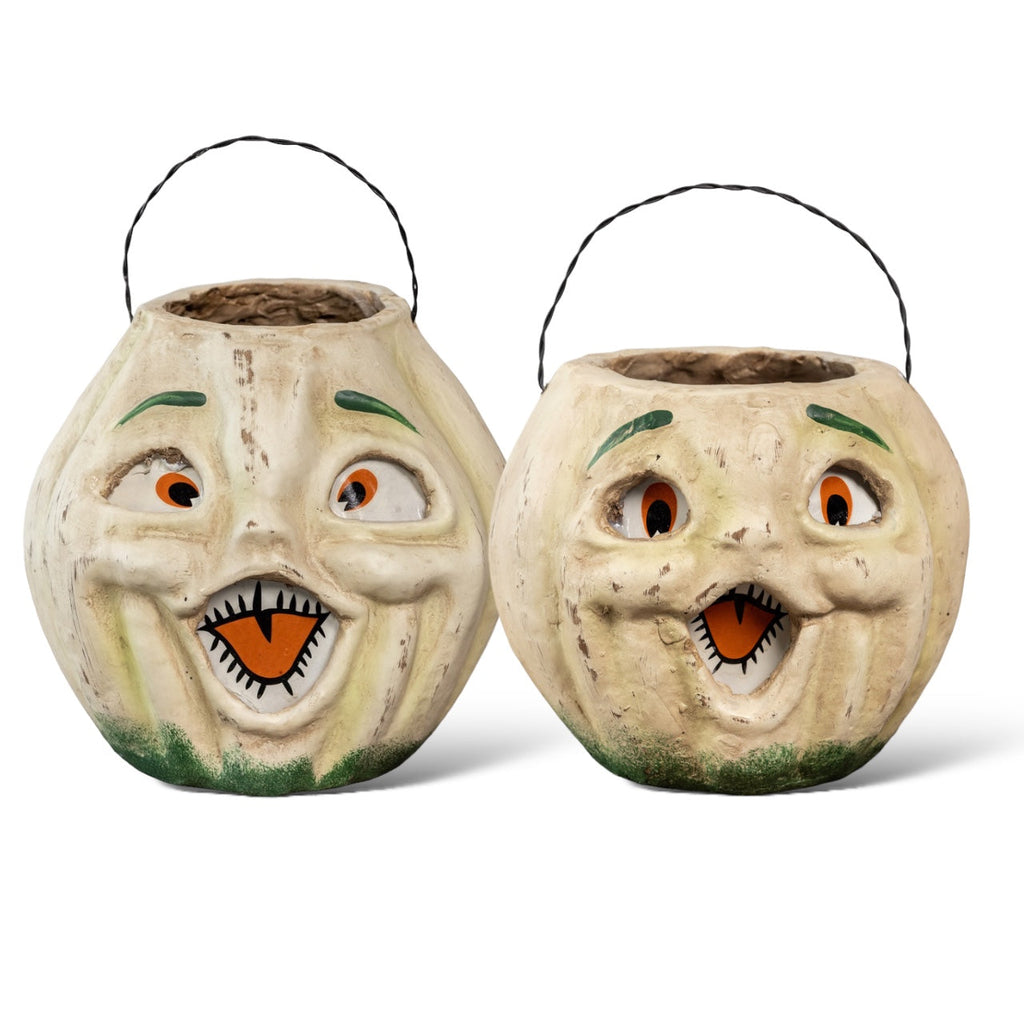 Vintage-Inspired White Resin Mache Jack-O-Lantern Choir Boy Candy Bucket