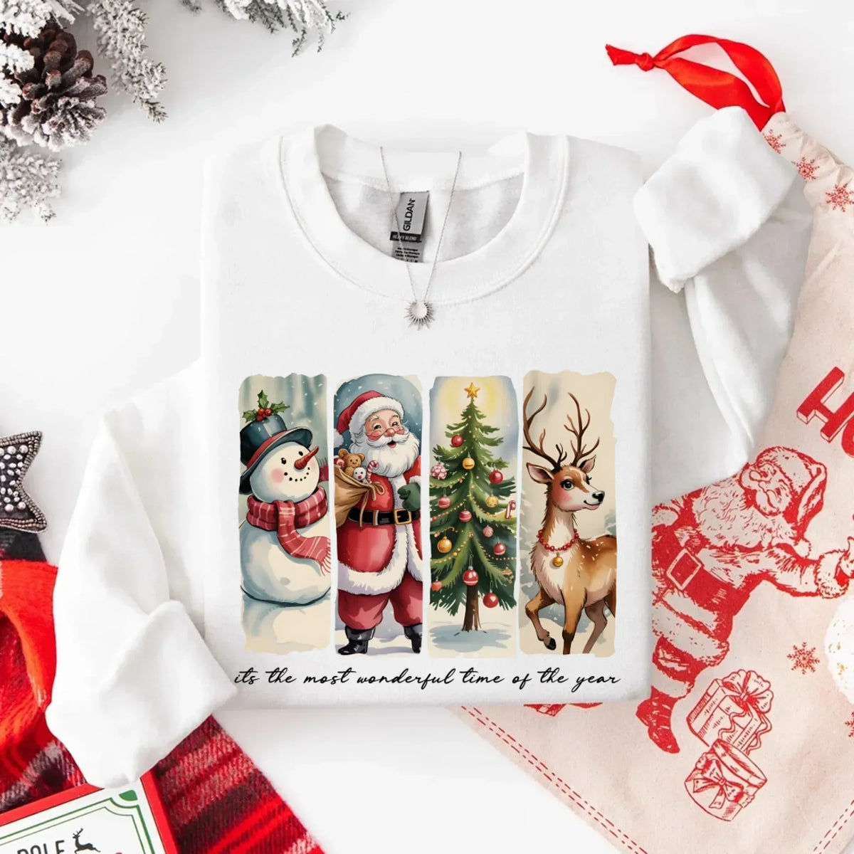 Vintage Santa Sweatshirt Wonderful Time Christmas Crewneck