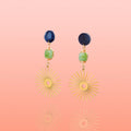 Isela Deep Blue + Green Jade Sun Burst Earrings
