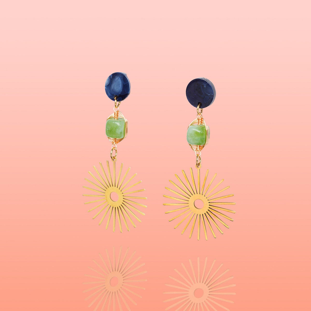 Isela Deep Blue + Green Jade Sun Burst Earrings