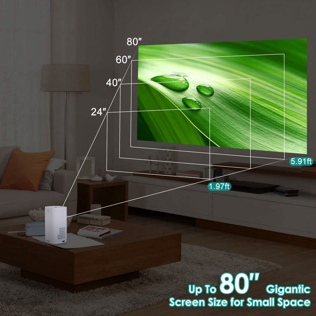 WiFi 1080P Projector Phone Projector Home Movie Projector Compatible with IOS Android iPads U Disk