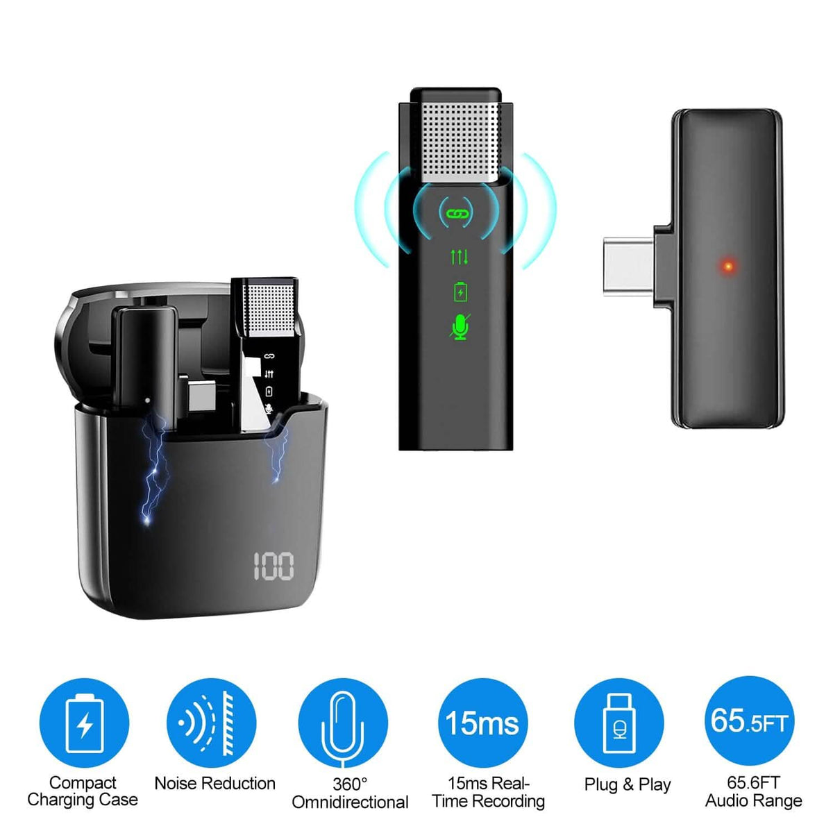 Wireless Clip On Microphone with Charging Case
