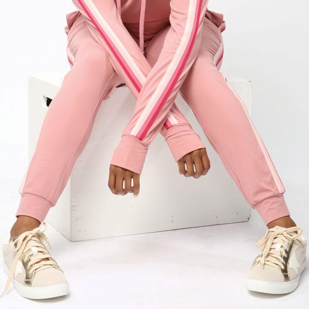 Women's Lightweight Elastic Sweat Pants Varsity Joggers with Drawstring Tie