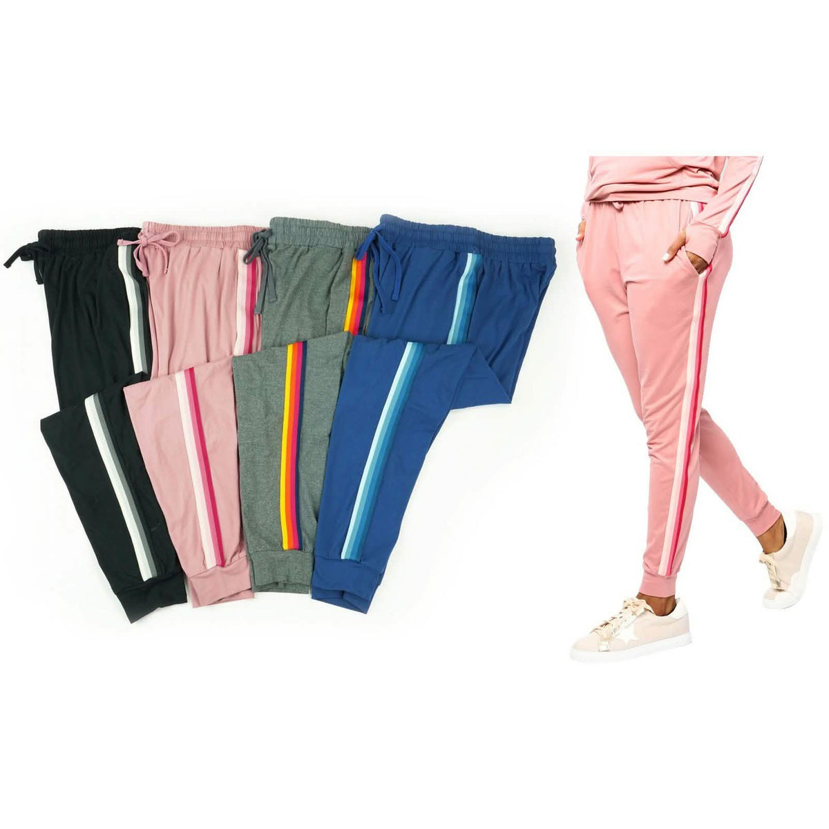 Women's Lightweight Elastic Sweat Pants Varsity Joggers with Drawstring Tie