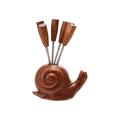 Wood Snail Holder with 6 Stainless Steel Appetizer Picks