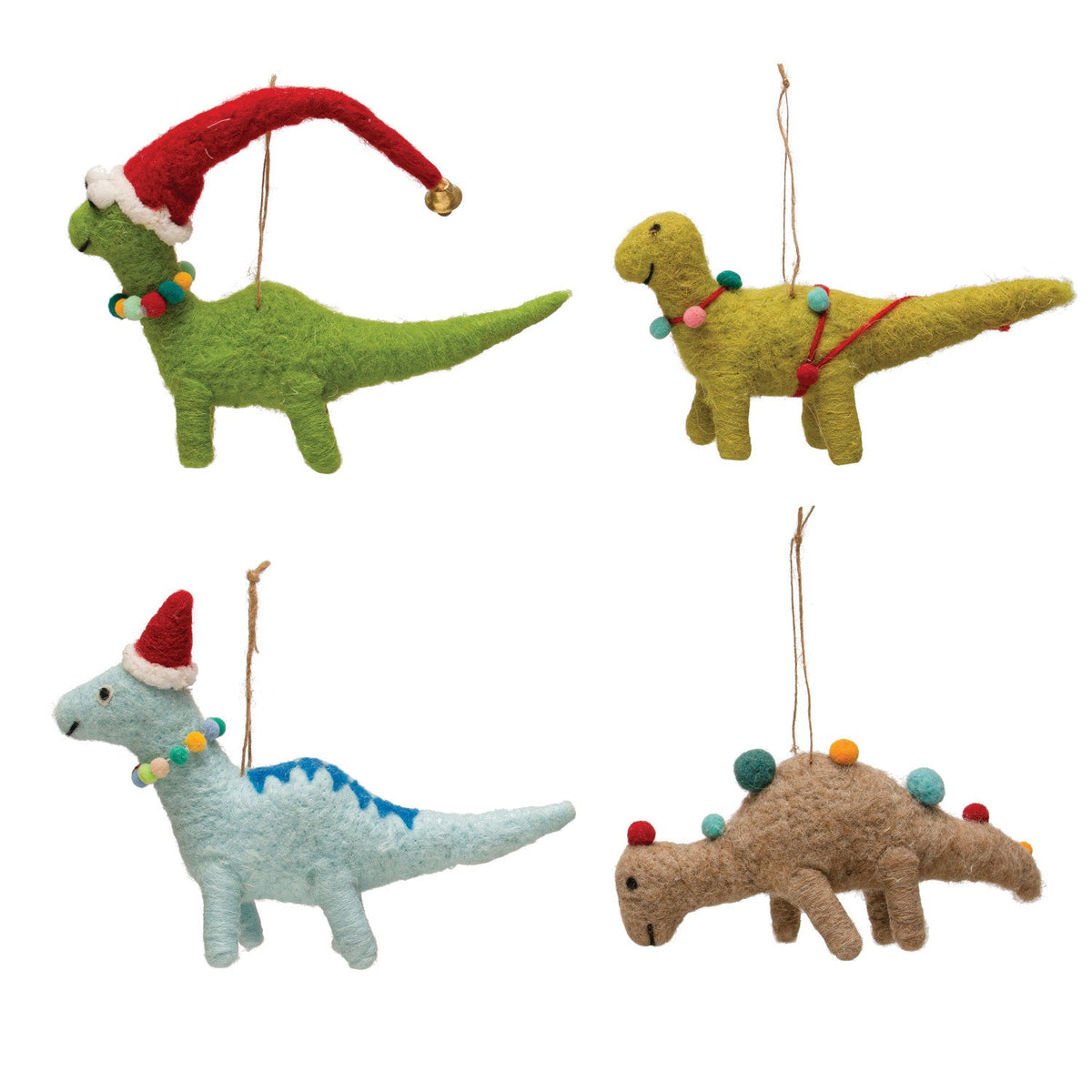 Wool Felt Dinosaur Ornament with Seasonal Accessories | 4 Styles