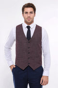 Patterned Dark Brown V Neck Vest - Wessi