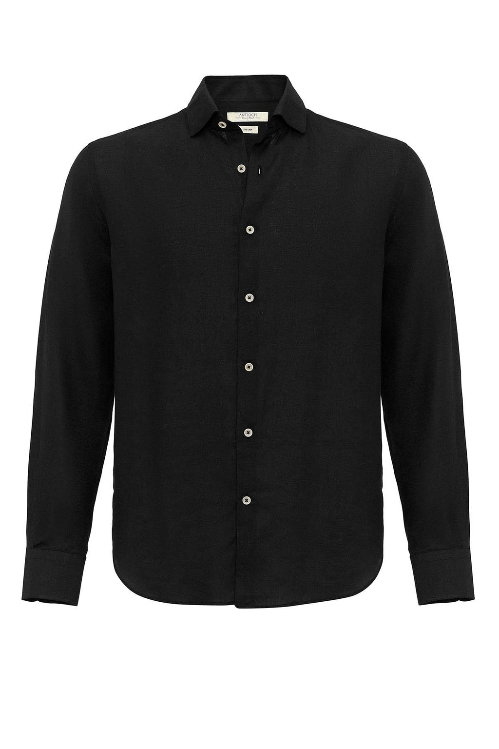 Men's Black Collar Button Detail 100% Linen  Shirt - Wessi