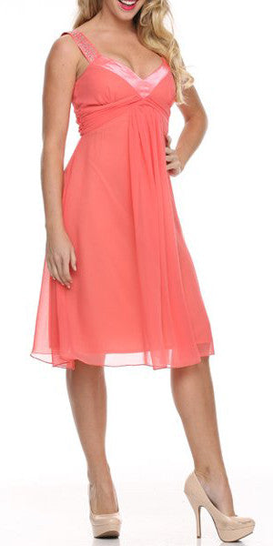 CLEARANCE - Juliet 732 Chiffon Dress Knee Length Rhinestones Straps Gown (Size L)