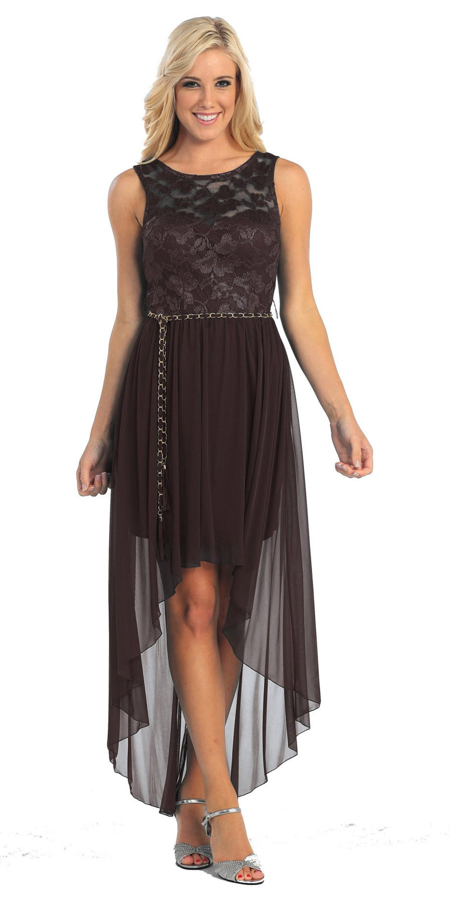 CLEARANCE - Celavie 2387 High Low Black Dress Lace Top (Size 2XL)