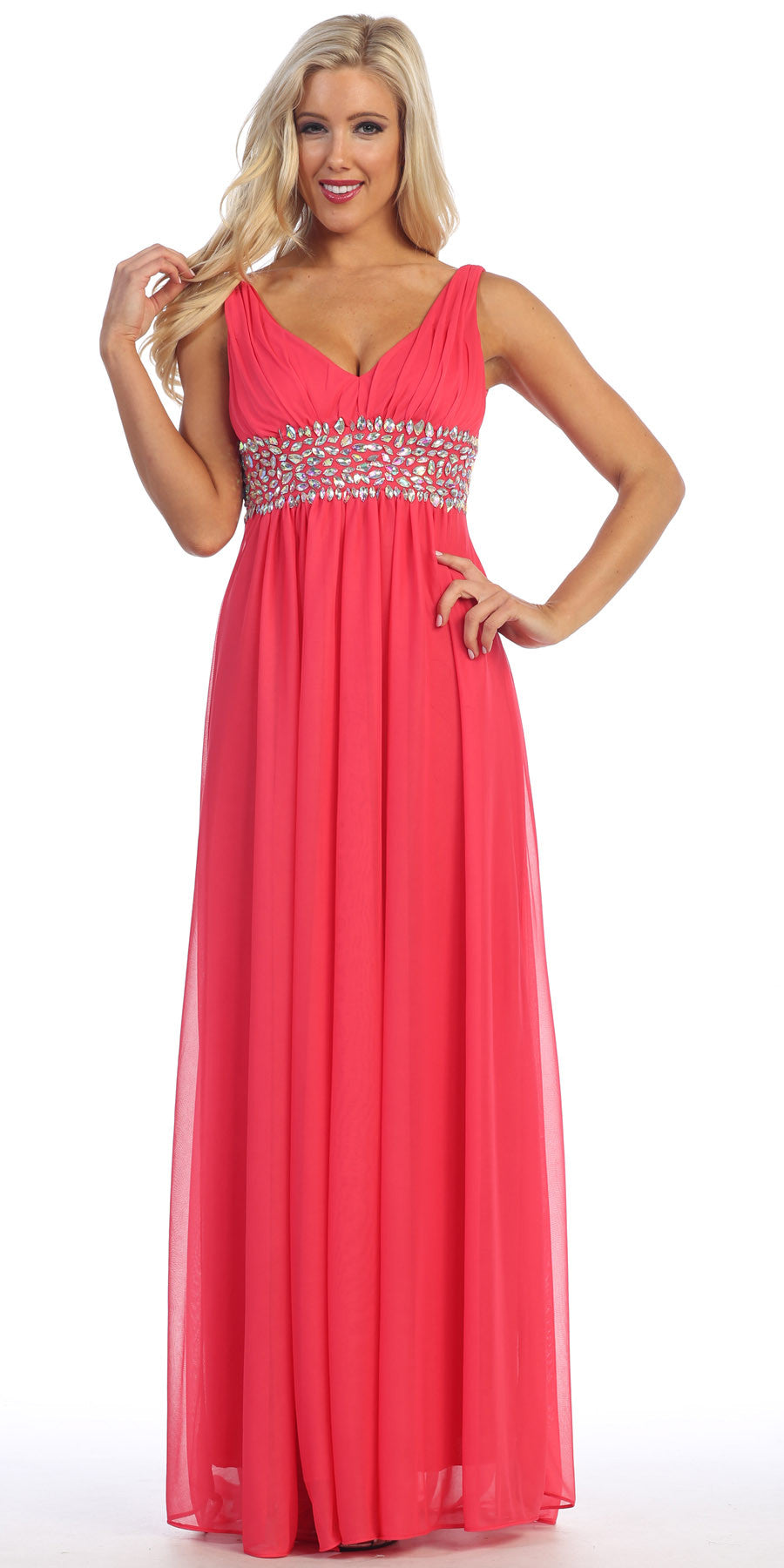 CLEARANCE - Celavie 7003 V-Neck Empire Dress Chiffon A-Line (Size S)
