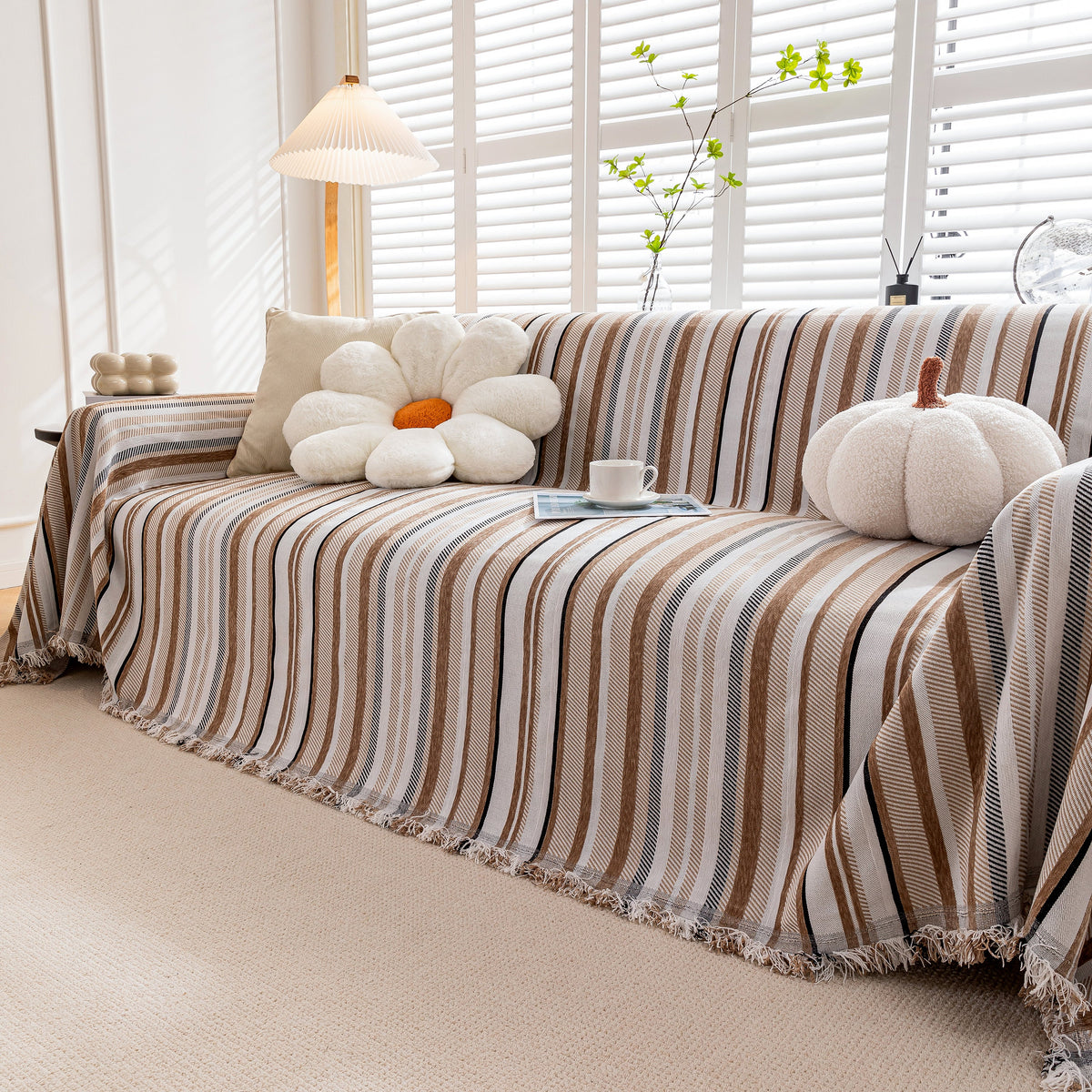 Modern Minimalist Sofa Throw Cover Cotton Knit Throws for Couch Scratch Proof Couch Cover