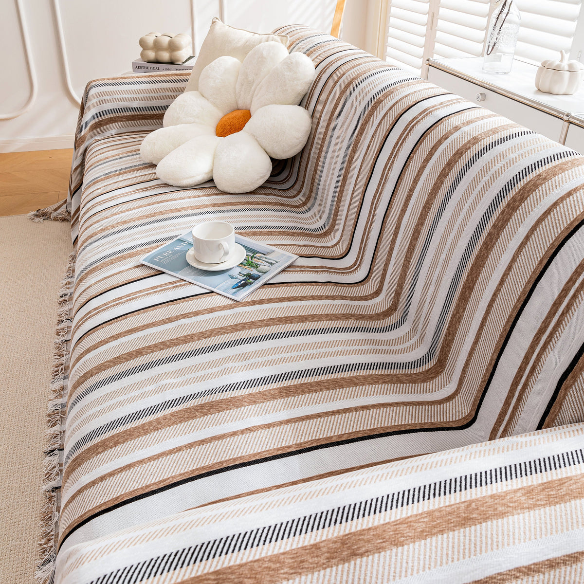 Modern Minimalist Sofa Throw Cover Cotton Knit Throws for Couch Scratch Proof Couch Cover